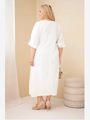 Dámske šaty Plus Size z bavlneného mušelínu s výstrihom do V biela