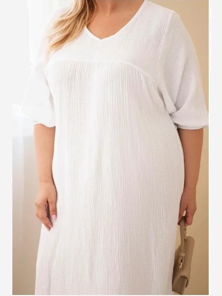 Dámske šaty Plus Size z bavlneného mušelínu s výstrihom do V biela