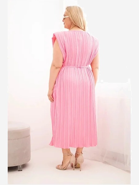 Dámske šaty Plus Size viskózové plisované so zaväzovaním svetloružová