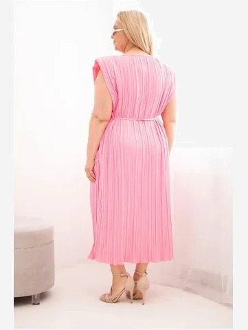 Dámske šaty Plus Size viskózové plisované so zaväzovaním svetloružová