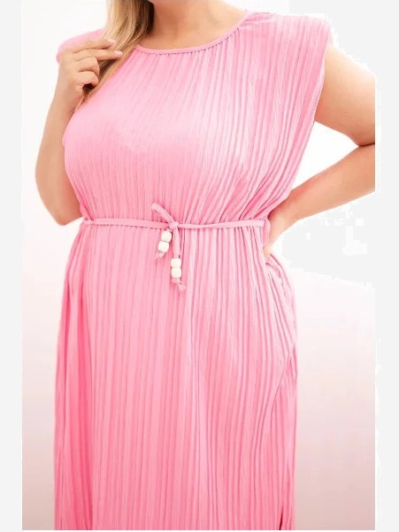 Dámske šaty Plus Size viskózové plisované so zaväzovaním svetloružová