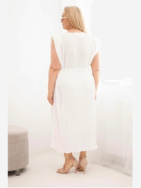 Dámske viskózové plisované šaty Plus Size s viazaním ecru