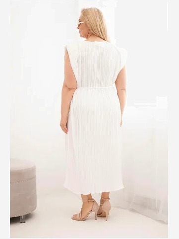 Dámske viskózové plisované šaty Plus Size s viazaním ecru