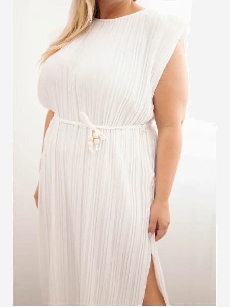 Dámske viskózové plisované šaty Plus Size s viazaním ecru