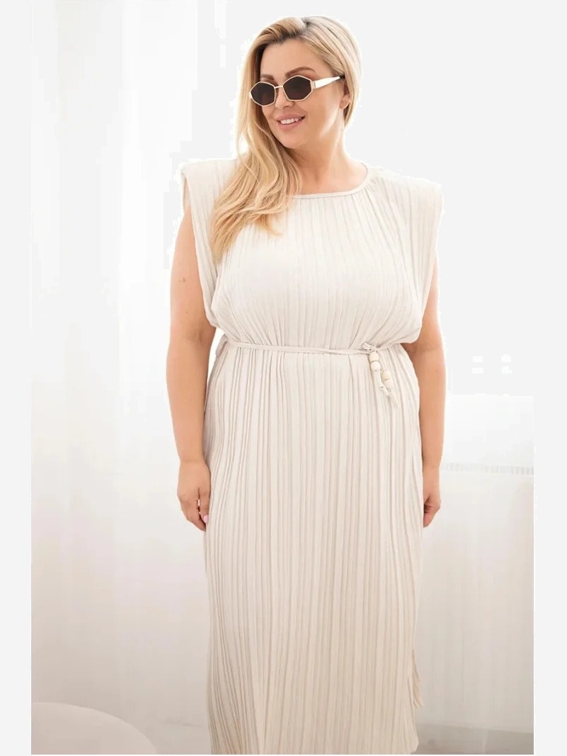 Dámske šaty Plus Size z viskózy, plisované so zaväzovaním béžové