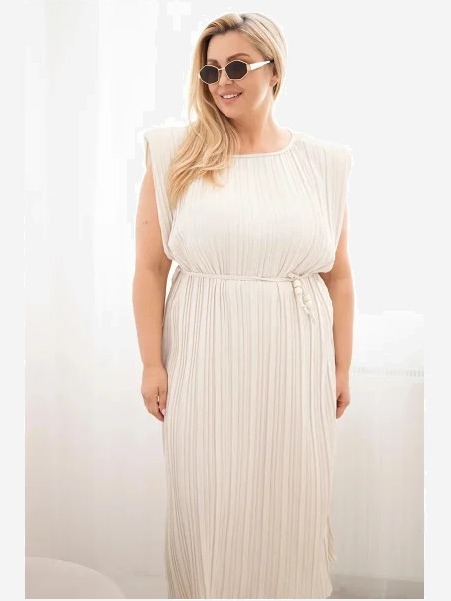 Dámske šaty Plus Size z viskózy, plisované so zaväzovaním béžové