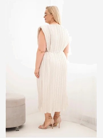 Dámske šaty Plus Size z viskózy, plisované so zaväzovaním béžové