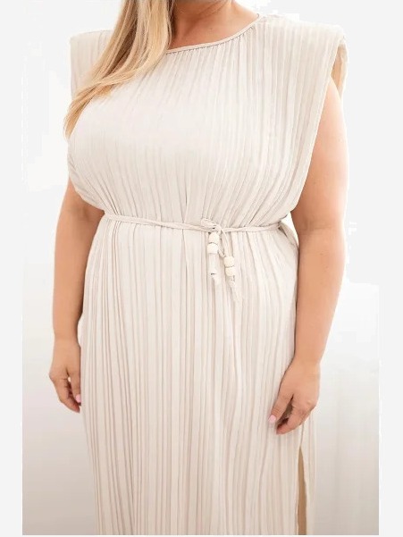Dámske šaty Plus Size z viskózy, plisované so zaväzovaním béžové