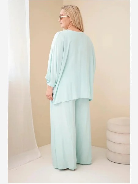 Dámsky plus size viskózový komplet so širokými nohavicami a blúzkou mätový