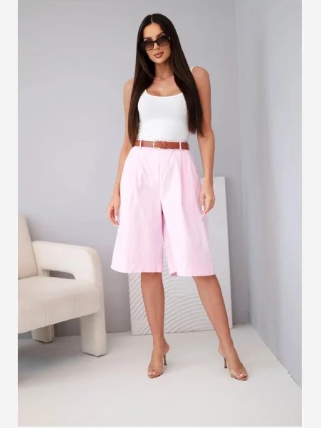Dámske viskózové šortky s opaskom a širokými nohavicami na leto cukríková ružová