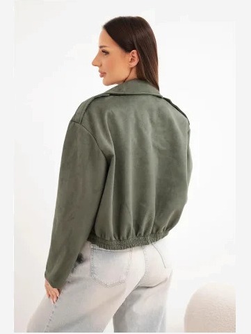 Dámska semišová viskózová bunda s asymetrickým zipsom khaki