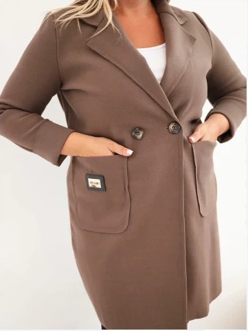 Elegantný dámsky kabát Plus Size s golierom a veľkými vreckami fango
