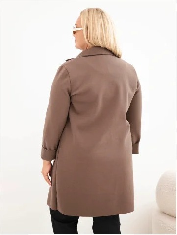 Elegantný dámsky kabát Plus Size s golierom a veľkými vreckami fango