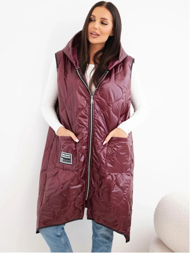 Dámska prešívaná vesta Plus Size s kapucňou zapínaná na zips tyrkysová
