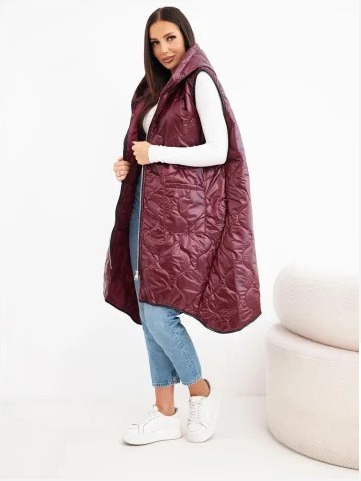 Dámska prešívaná vesta Plus Size s kapucňou zapínaná na zips tyrkysová