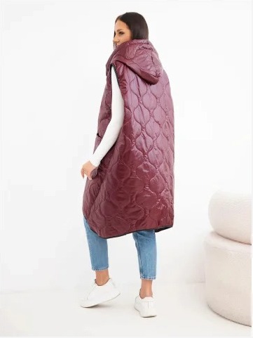 Dámska prešívaná vesta Plus Size s kapucňou zapínaná na zips tyrkysová