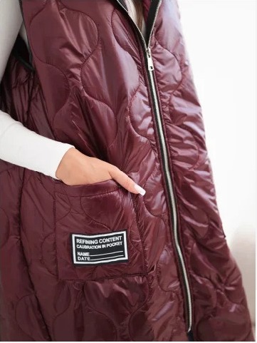 Dámska prešívaná vesta Plus Size s kapucňou zapínaná na zips tyrkysová