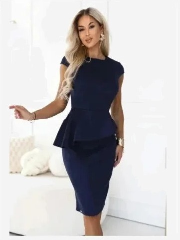 192-18 Elegantné semišové midi šaty s baskou - tmavomodrá