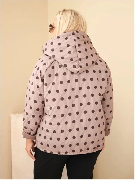 Dámska bunda Plus Size s bodkami s kapucňou fango zelená