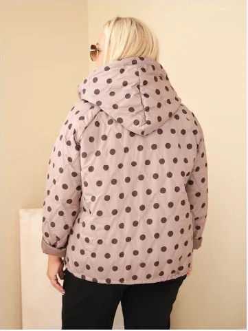 Dámska bunda Plus Size s bodkami s kapucňou fango zelená