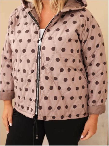 Dámska bunda Plus Size s bodkami s kapucňou fango zelená