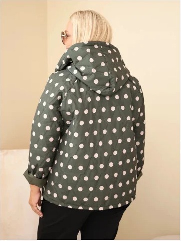 Dámska bunda Plus Size s kapucňou a bodkami khaki