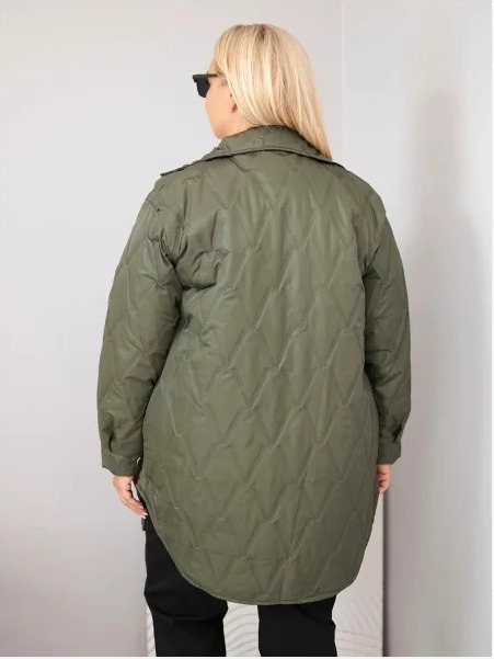 Dámska bunda Plus Size prešívaná s golierom a vreckami khaki