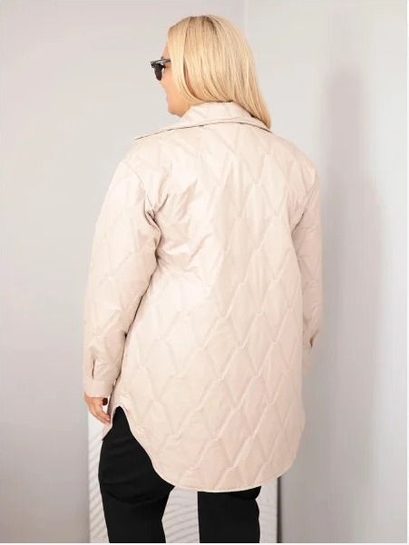 Dámska bunda Plus Size prešívaná s golierom a vreckami tmavohnedá
