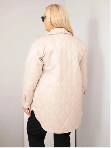Dámska bunda Plus Size prešívaná s golierom a vreckami tmavohnedá