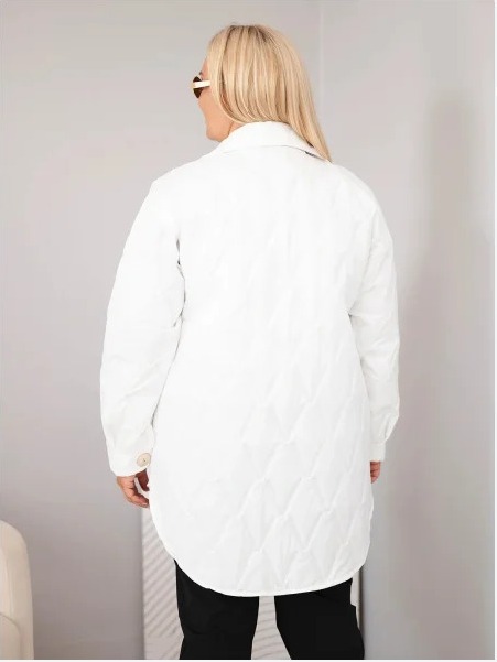 Dámska bunda Plus Size prešívaná s golierom a vreckami biela