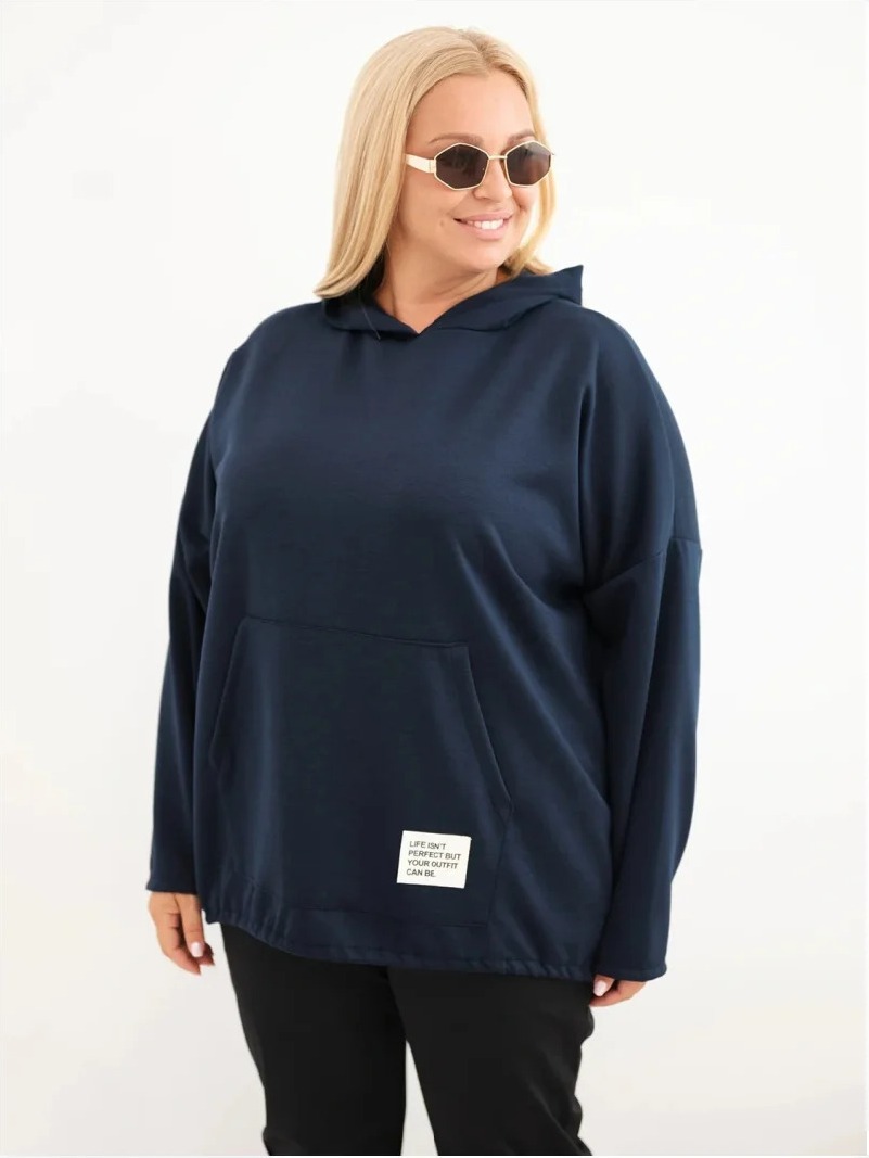 Dámska mikina Plus Size z viskózy s kapucňou a klokankovým vreckom granátová