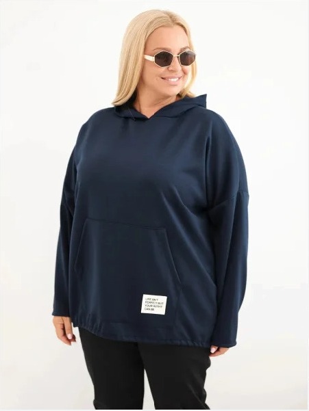 Dámska mikina Plus Size z viskózy s kapucňou a klokankovým vreckom granátová