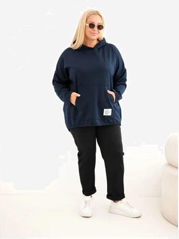 Dámska mikina Plus Size z viskózy s kapucňou a klokankovým vreckom granátová