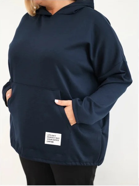 Dámska mikina Plus Size z viskózy s kapucňou a klokankovým vreckom granátová