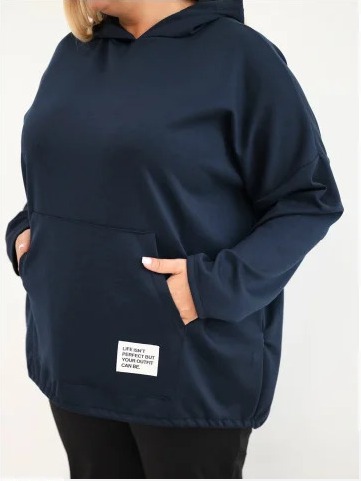 Dámska mikina Plus Size z viskózy s kapucňou a klokankovým vreckom granátová