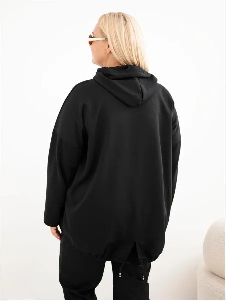 Dámska mikina Plus Size z viskózy s kapucňou a klokankovým vreckom čierna