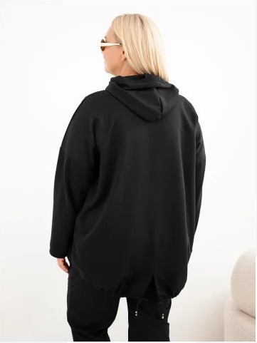 Dámska mikina Plus Size z viskózy s kapucňou a klokankovým vreckom čierna