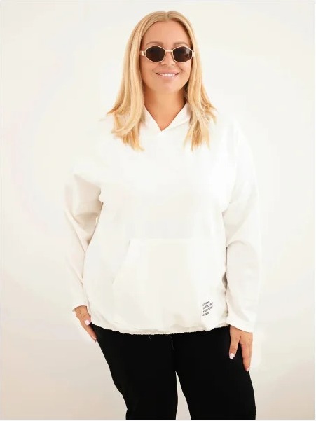 Dámska mikina Plus Size viskózová s kapucňou a klokankovým vreckom ecru