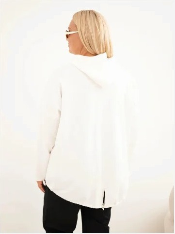 Dámska mikina Plus Size viskózová s kapucňou a klokankovým vreckom ecru