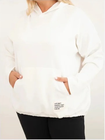 Dámska mikina Plus Size viskózová s kapucňou a klokankovým vreckom ecru
