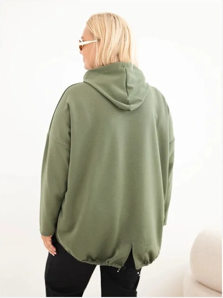 Dámska veľkosť Plus veľká viskózová mikina s kapucňou a klokankovou vreckom khaki