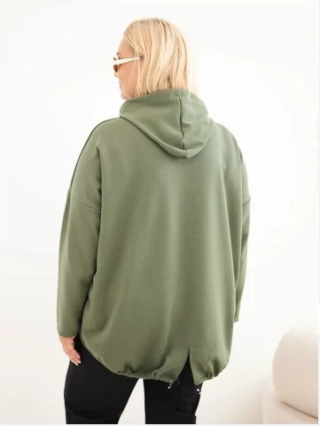 Dámska veľkosť Plus veľká viskózová mikina s kapucňou a klokankovou vreckom khaki