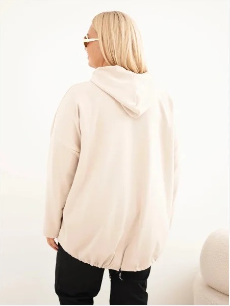 Dámska mikina Plus Size z viskózy s kapucňou a klokankovým vreckom béžová