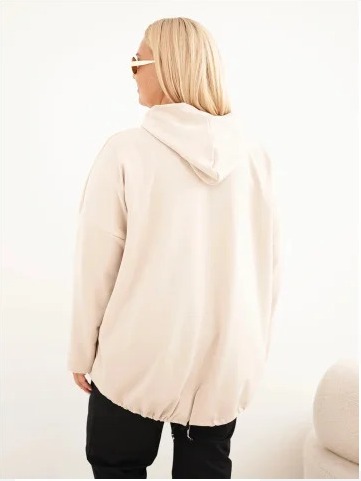 Dámska mikina Plus Size z viskózy s kapucňou a klokankovým vreckom béžová