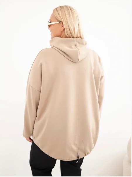 Dámska mikina Plus Size z viskózy s kapucňou a klokankovým vreckom camelová