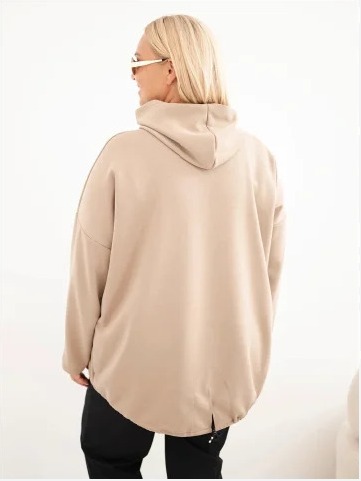 Dámska mikina Plus Size z viskózy s kapucňou a klokankovým vreckom camelová