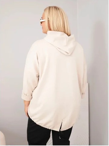 Dámska oversize viskózová mikina s kapucňou a ozdobnými pásmi béžová