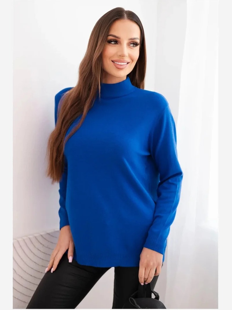 Dámsky sveter Plus Size z viskózy s rolákom chabrový