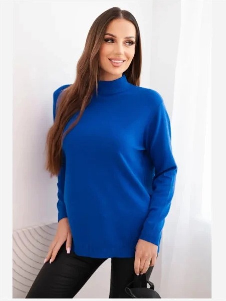 Dámsky sveter Plus Size z viskózy s rolákom chabrový
