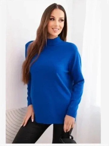 Dámsky sveter Plus Size z viskózy s rolákom chabrový